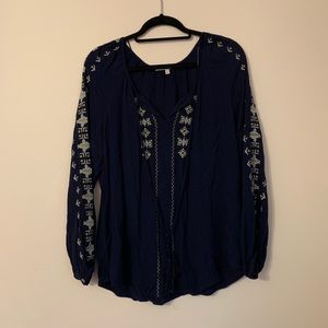 🟣Daniel Rainn Navy Aztec Boho Long Sleeve Shirt